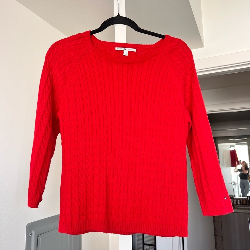 Vintage Tommy Hillfiger Red Cable Knit Sweater Sz XL